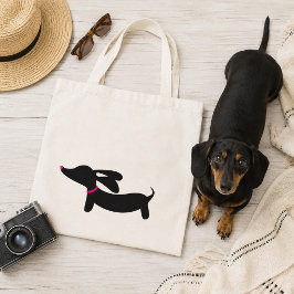 Bolsa Tote Dachshund Preta com Acentos Rosa