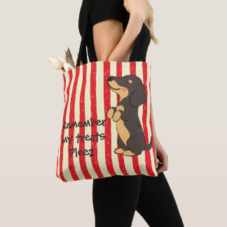 Bolsa Tote Dachshund Preto Implorando por Guloseimas Listras