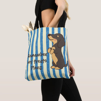 Bolsa Tote Dachshund Preto Implorando por Guloseimas Listras