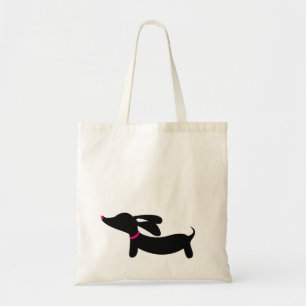 Bolsa Tote Dachshund preto + O rosa acentua a sacola de  