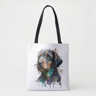 Bolsa Tote Dachshund Puppy Watercolor Arte De Cores Aquáticas