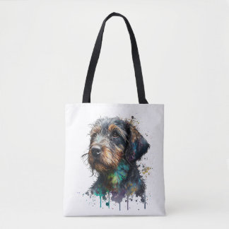 Bolsa Tote Dachshund Puppy Watercolor Arte De Cores Aquáticas