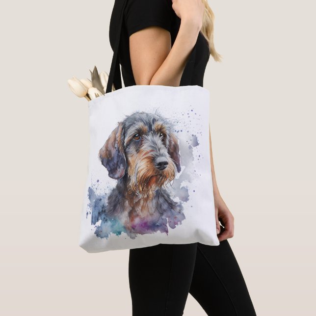 Bolsa Tote Dachshund Puppy Watercolor Design (Close Up)