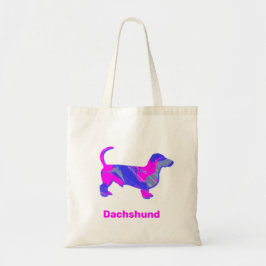 Bolsa Tote Dachshund Quente Rosa e Azul Abstrato Clássico Ron