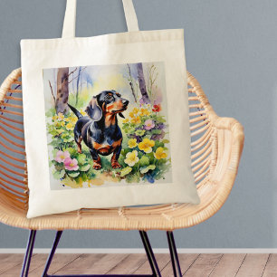Bolsa Tote Dachshund Sausling Dog Woodland Primrose Flowers
