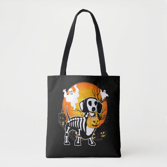 Bolsa Tote Dachshund Skeleton Halloween Happy Pumpkin Gift (Frente)