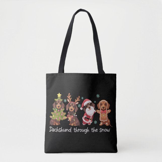 Bolsa Tote Dachshund Through The Snow Funny Christmas Dogs (Frente)
