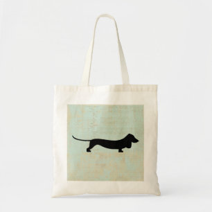 Bolsa Tote Dachshund Wiener Dog Silhouette sobre Música Teal