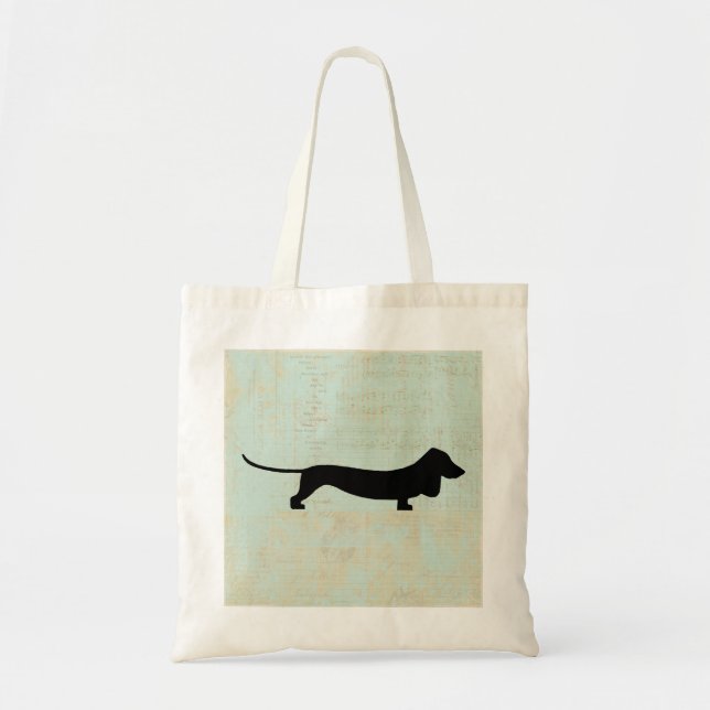 Bolsa Tote Dachshund Wiener Dog Silhouette sobre Música Teal  (Frente)
