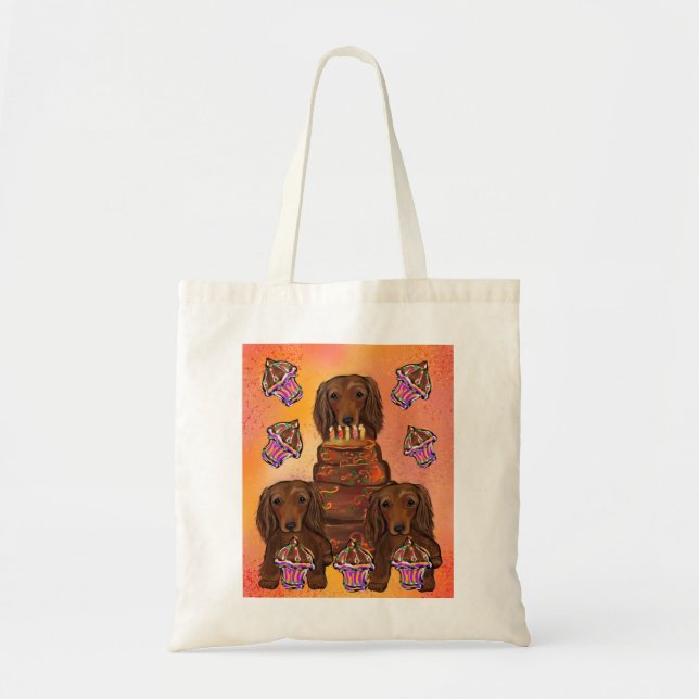 Bolsa Tote Dachshunds Vermelhos de Cabelo Longo (Frente)