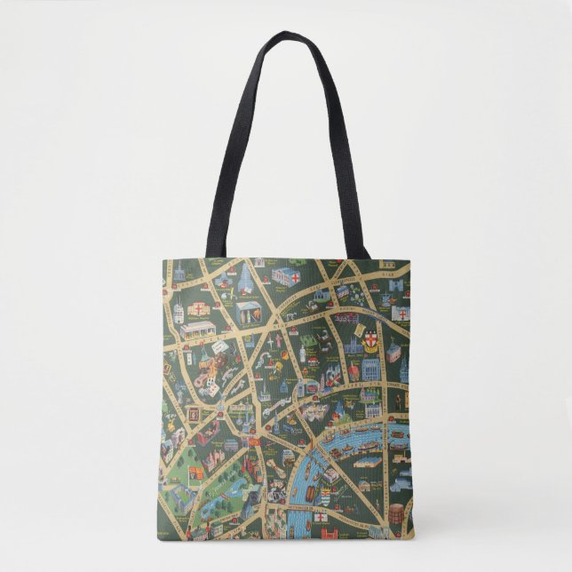 Bolsa Tote Daily Telegraph representa o mapa de Londres (Frente)
