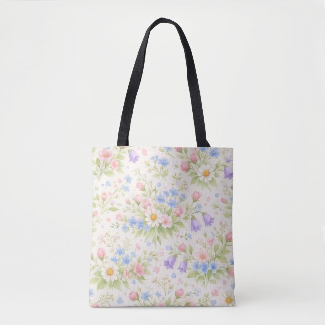 Bolsa Tote Daisy, Bellflower & Blue Blossom Botânica (Frente)