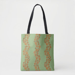 Bolsa Tote Daisy Chain Wiggly Flower Stripes laranja em verde