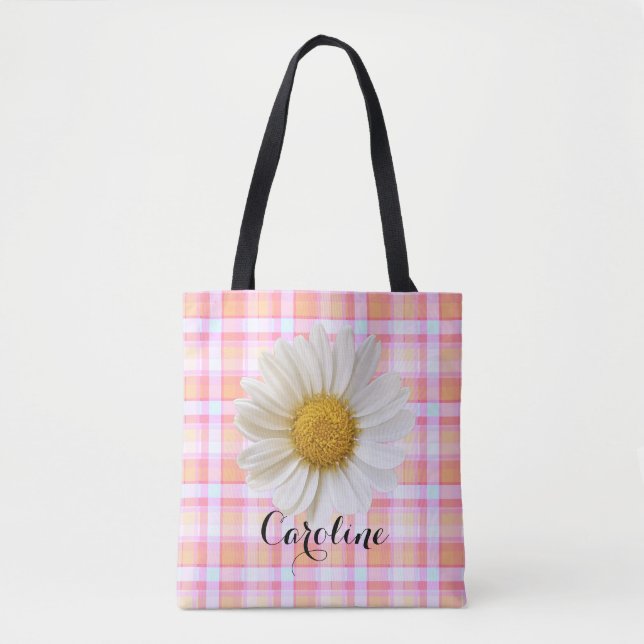Bolsa Tote Daisy e Custom Name (Nome personalizado) no padrão (Frente)