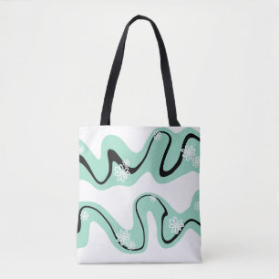 Bolsa Tote Daisy Groove em Mint Green, Black and White