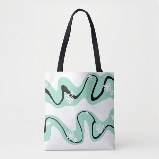 Bolsa Tote Daisy Groove em Mint Green, Black and White (Frente)