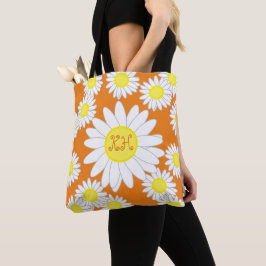 Bolsa Tote Daisy Monograma Laranja Branco e Saco Amarelo