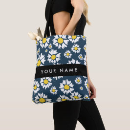 Bolsa Tote Daisy Pattern, White Daisies, Seu Nome