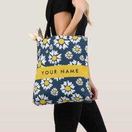 Bolsa Tote Daisy Pattern, White Daisies, Seu Nome