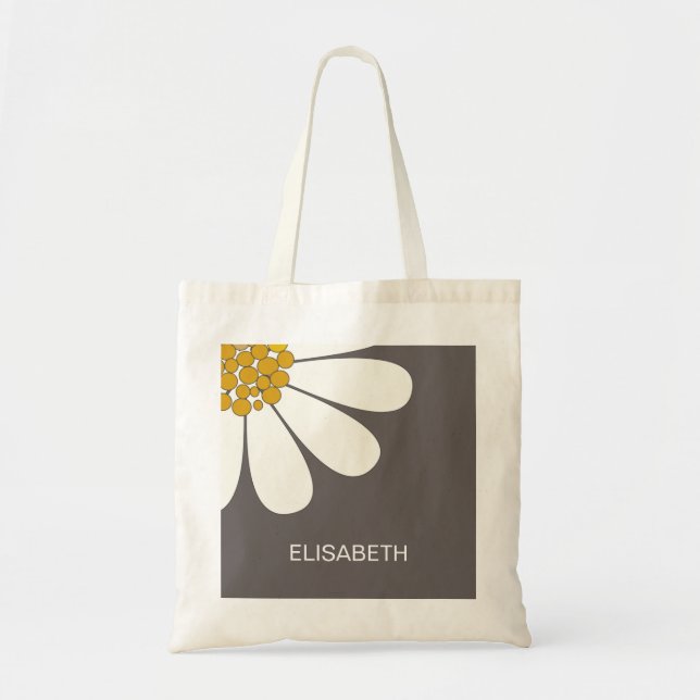 Bolsa Tote Daisy White Floral Design Personalize Name (Frente)