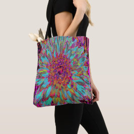 Bolsa Tote Dália Decorativa do Abstrato Azul-Teal Psicodélico