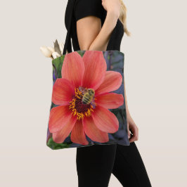 Bolsa Tote Dália Laranja com Flor de Abelha Fofa