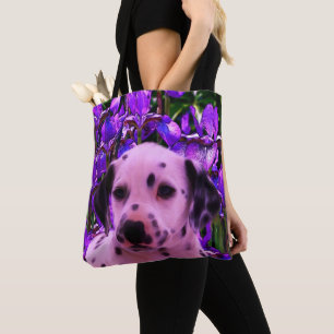Bolsa Tote Dalmaciana Puppy Iris Flowers Dog Art