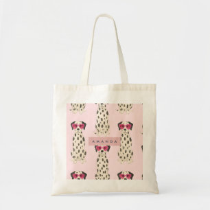 Bolsa Tote Dálmata Personalizado com Óculos de Coração Rosa