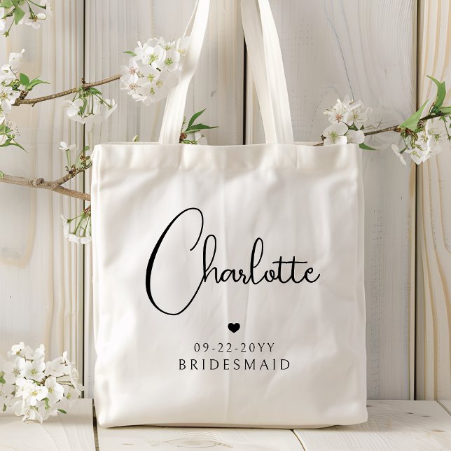 Bolsa Tote Dama de Casamento Simples Nome Moderno Script (Criador carregado)