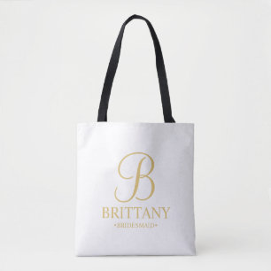 Bolsa Tote Dama de honra branca e ouro personalizada elegante