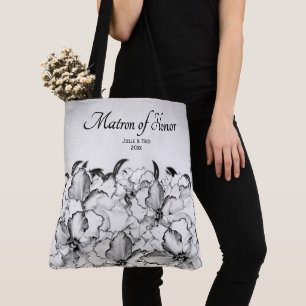 Bolsa Tote Dama de Honra Carvão Floral com Noiva Noivo Data