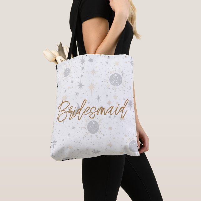Bolsa Tote Dama de honra celestial preta e dourada (Close Up)