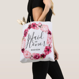 Bolsa Tote Dama de Honra Chic com Grinalda Floral Burgundy &