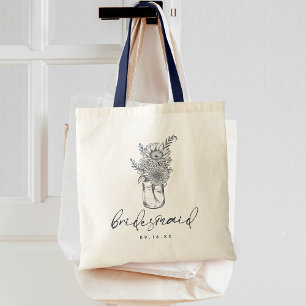 Bolsa Tote Dama de Honra com Caligrafia em Pote de Pedra Flor