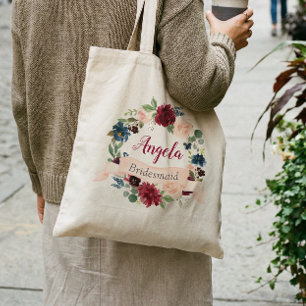 Bolsa Tote Dama de honra com grinalda floral azul e rosa Borg