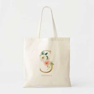 Bolsa Tote Dama de Honra com Letra Floral Peônia S Monograma