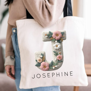 Bolsa Tote Dama de honra Efeito de Bordado Floral com Nome