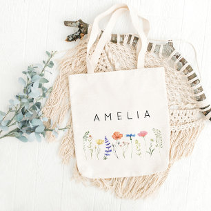 Bolsa Tote Dama de honra Flor Silvestre Rústica Nome 