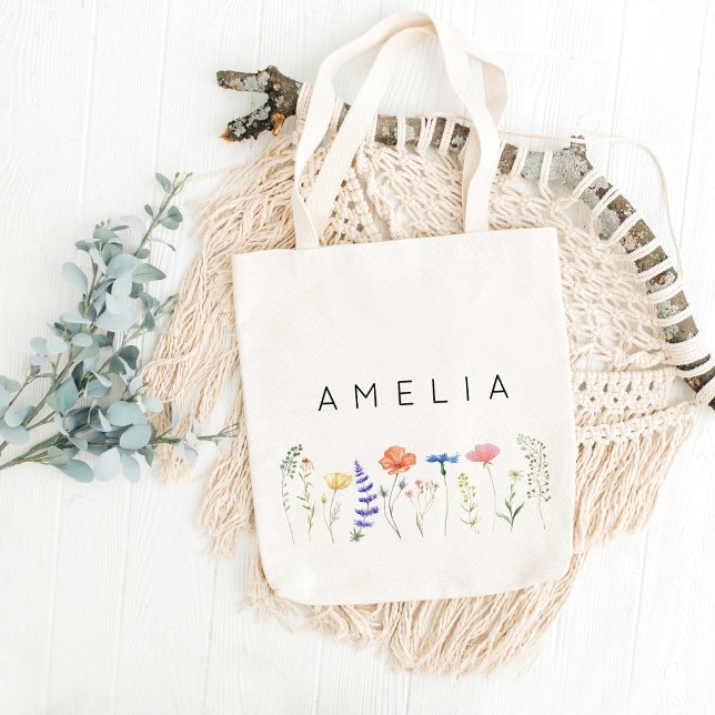 Bolsa Tote Dama de honra Flor Silvestre Rústica Nome  (Criador carregado)