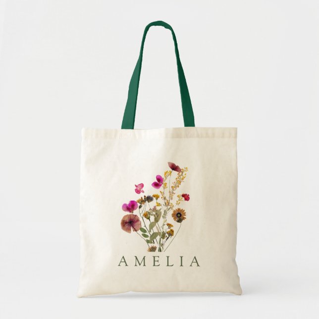 Bolsa Tote Dama de honra Flor Silvestre Rústica Nome  (Frente)