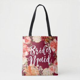 Bolsa Tote Dama de honra floral Borgonha