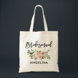 Bolsa Tote Dama de honra floral branca do rosa moderno do<br><div class="desc">O rosa na moda moderno da aguarela do roteiro da escova cora a sacola floral branca da dama de honra</div>