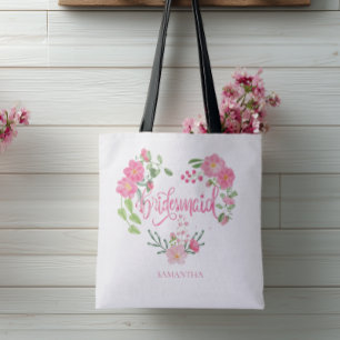 Bolsa Tote Dama de Honra Floral Nome Personalizado