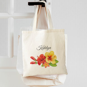 Bolsa Tote Dama de honra floral tropical de hibisco
