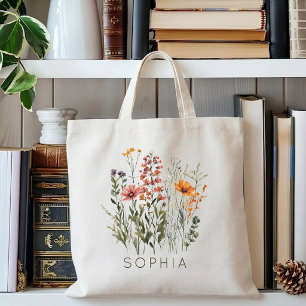 Bolsa Tote Dama de honra   Flores Silvestres Personalizadas D