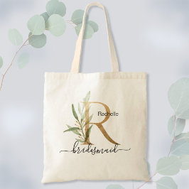 Bolsa Tote Dama de Honra Folhagem Folhas Monograma "R" em Fol