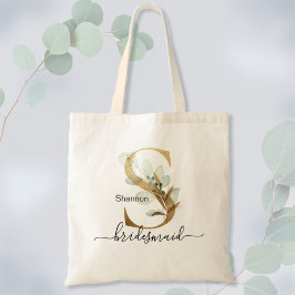 Bolsa Tote Dama de Honra Folhagem Monograma "S" Folha Dourada