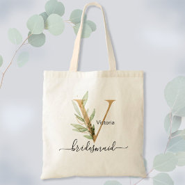 Bolsa Tote Dama de Honra Folhagem Verde Folha Monograma "V" e