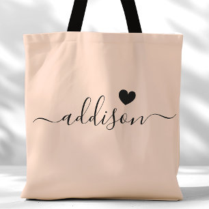 Bolsa Tote Dama de Honra Moderno Coração Bege Rosa