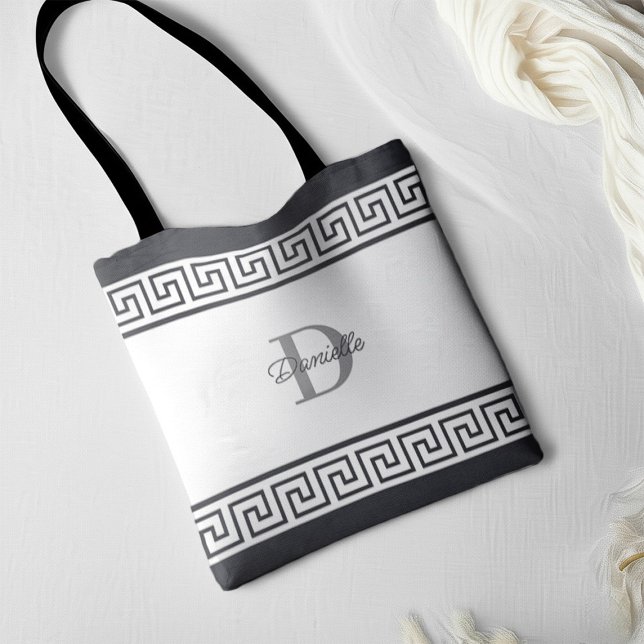Bolsa Tote Dama de Honra Monograma Nome Inicial Chave Grega (Criador carregado)